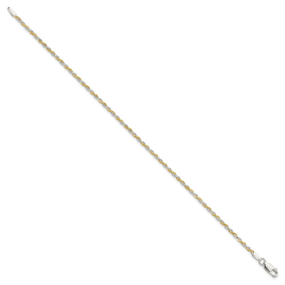 7 Inch Sterling Silver And Vermeil 1.85mm Diamond-cut Rope Chain Bracelet