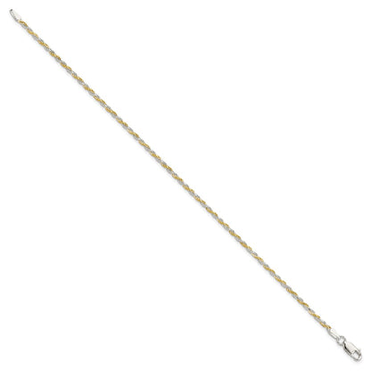 7 Inch Sterling Silver And Vermeil 1.85mm Diamond-cut Rope Chain Bracelet