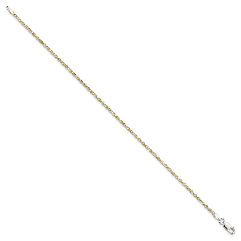 7 Inch Sterling Silver And Vermeil 1.85mm Diamond-cut Rope Chain Bracelet