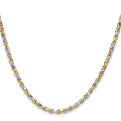 30 Inch Sterling Silver And Vermeil 2.5mm Diamond-Cut Rope Chain Necklace
