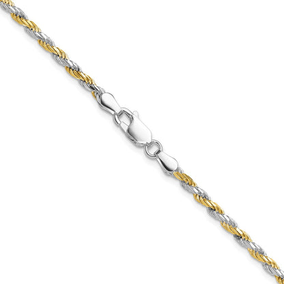 30 Inch Sterling Silver And Vermeil 2.5mm Diamond-Cut Rope Chain Necklace