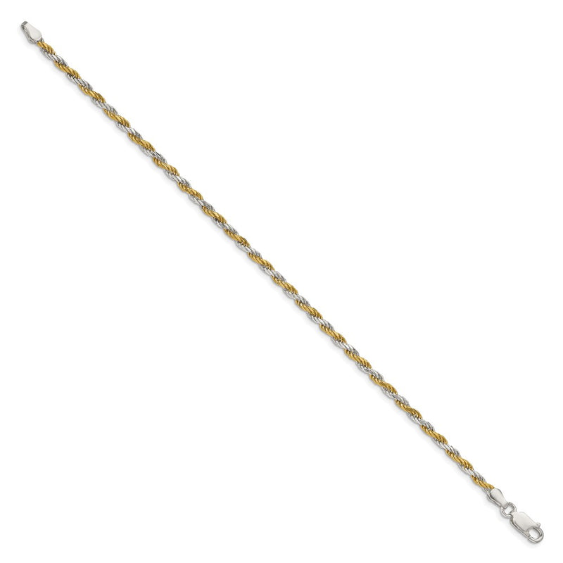 7 Inch Sterling Silver And Vermeil 2.5mm Diamond-cut Rope Chain Bracelet
