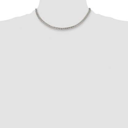 Sterling Silver Rhodium-Plated 4.8mm Double Diamond-Cut Curb Chain