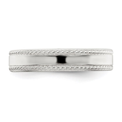 Sterling Silver 4mm Flat With Rope Edge Size 6 Band
