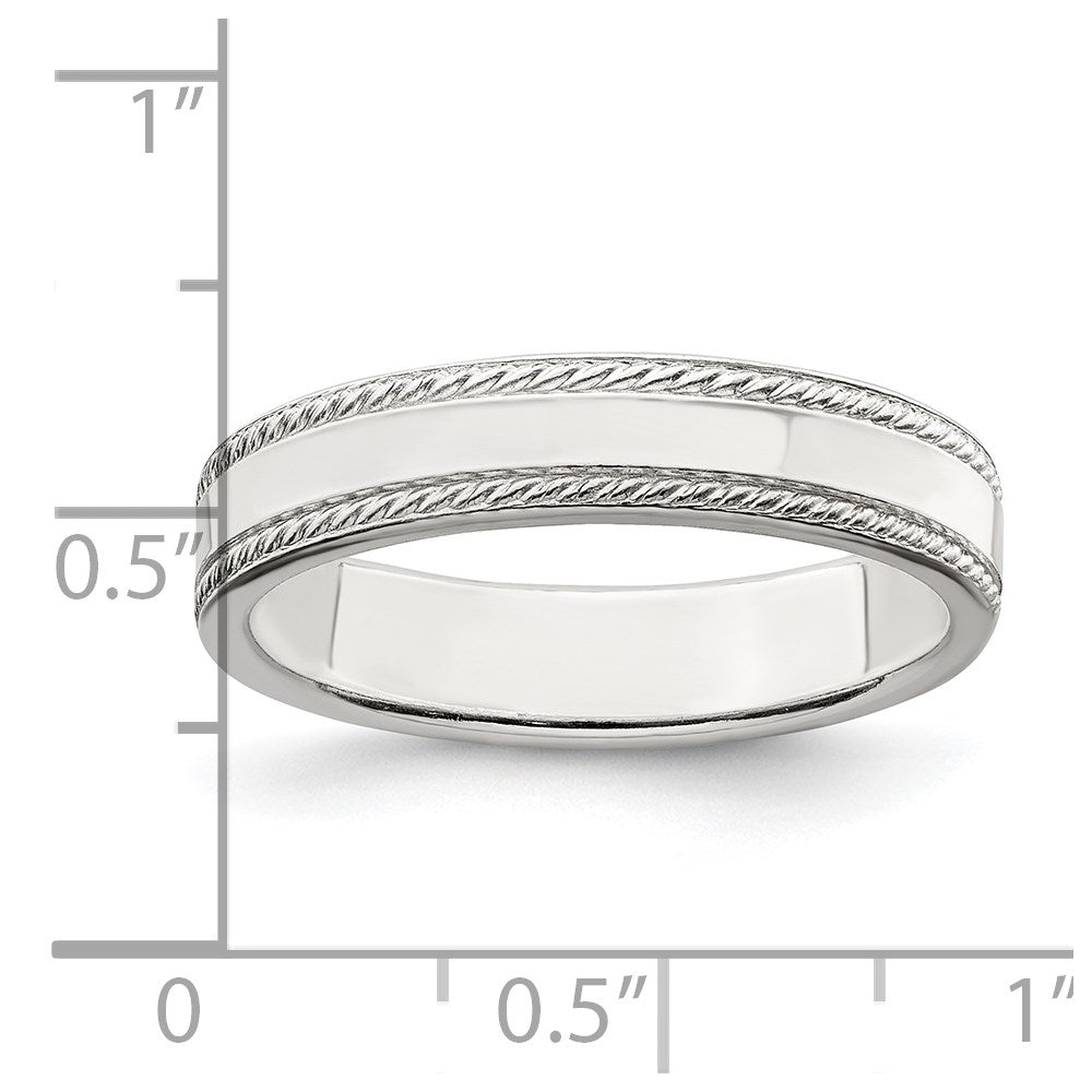 Sterling Silver 4mm Flat With Rope Edge Size 9 Band