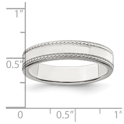 Sterling Silver 4mm Flat With Rope Edge Size 4 Band