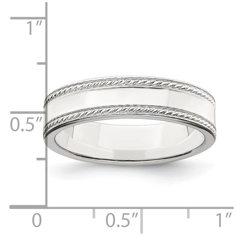 Sterling Silver 5mm Flat With Rope Edge Size 4 Band