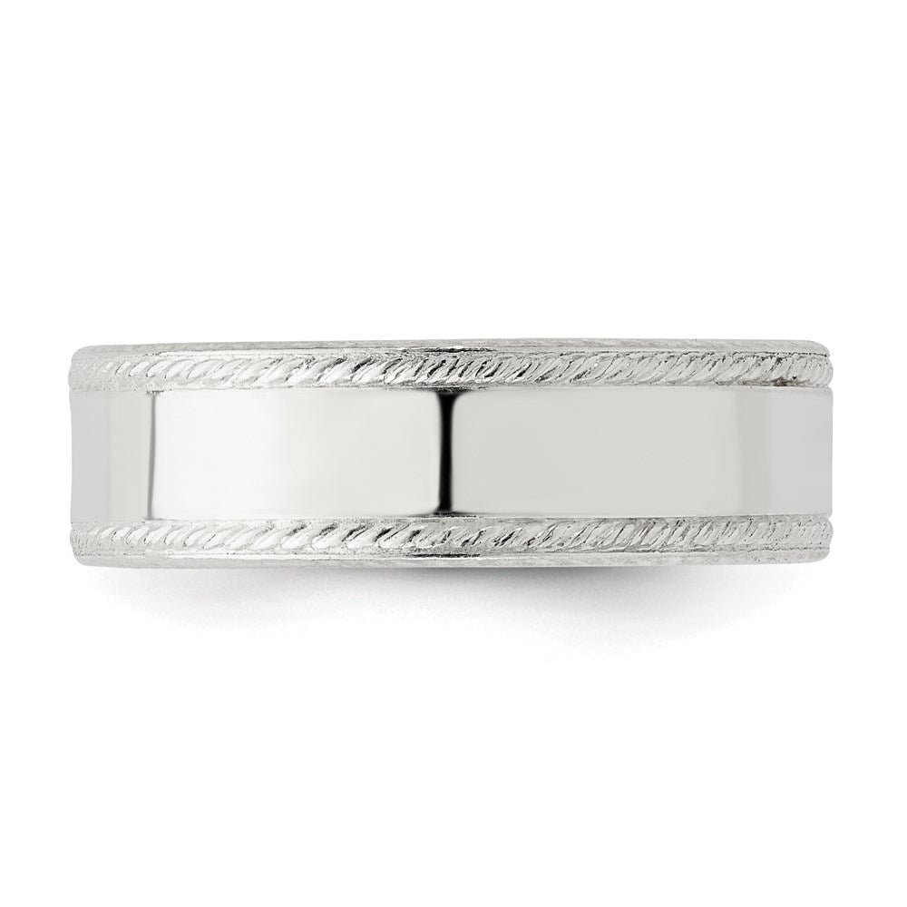 Sterling Silver 6mm Flat With Rope Edge Size 5 Band
