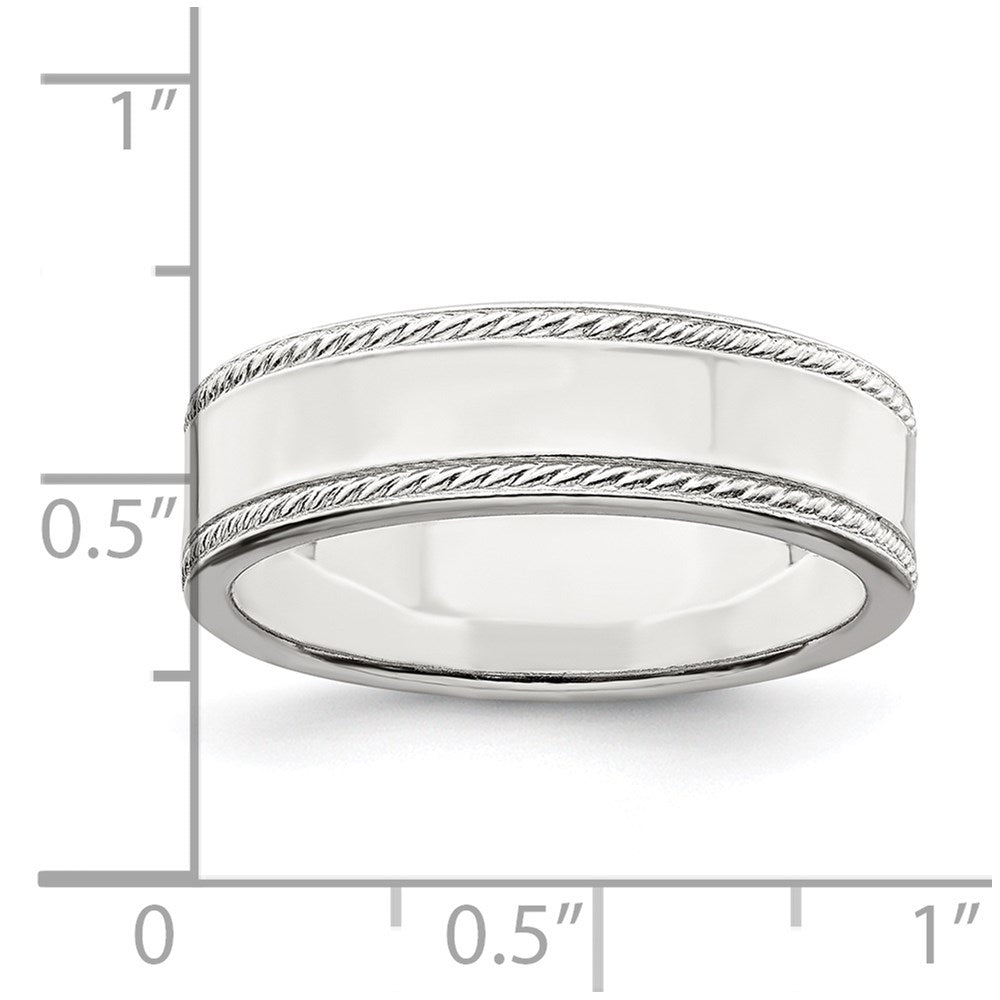 Sterling Silver 6mm Flat With Rope Edge Size 11 Band