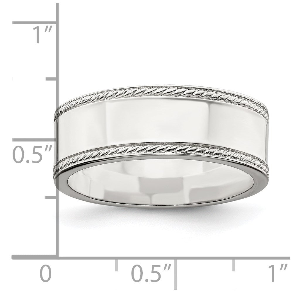 Sterling Silver 7mm Flat With Rope Edge Size 9 Band