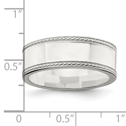 Sterling Silver 7mm Flat With Rope Edge Size 7 Band
