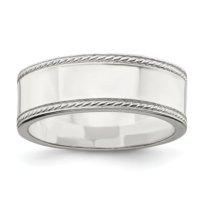 Sterling Silver 7mm Flat With Rope Edge Size 9 Band