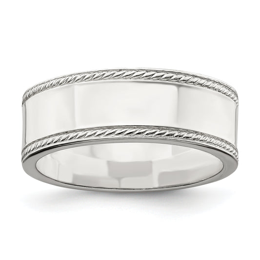 Sterling Silver 7mm Flat With Rope Edge Size 7 Band