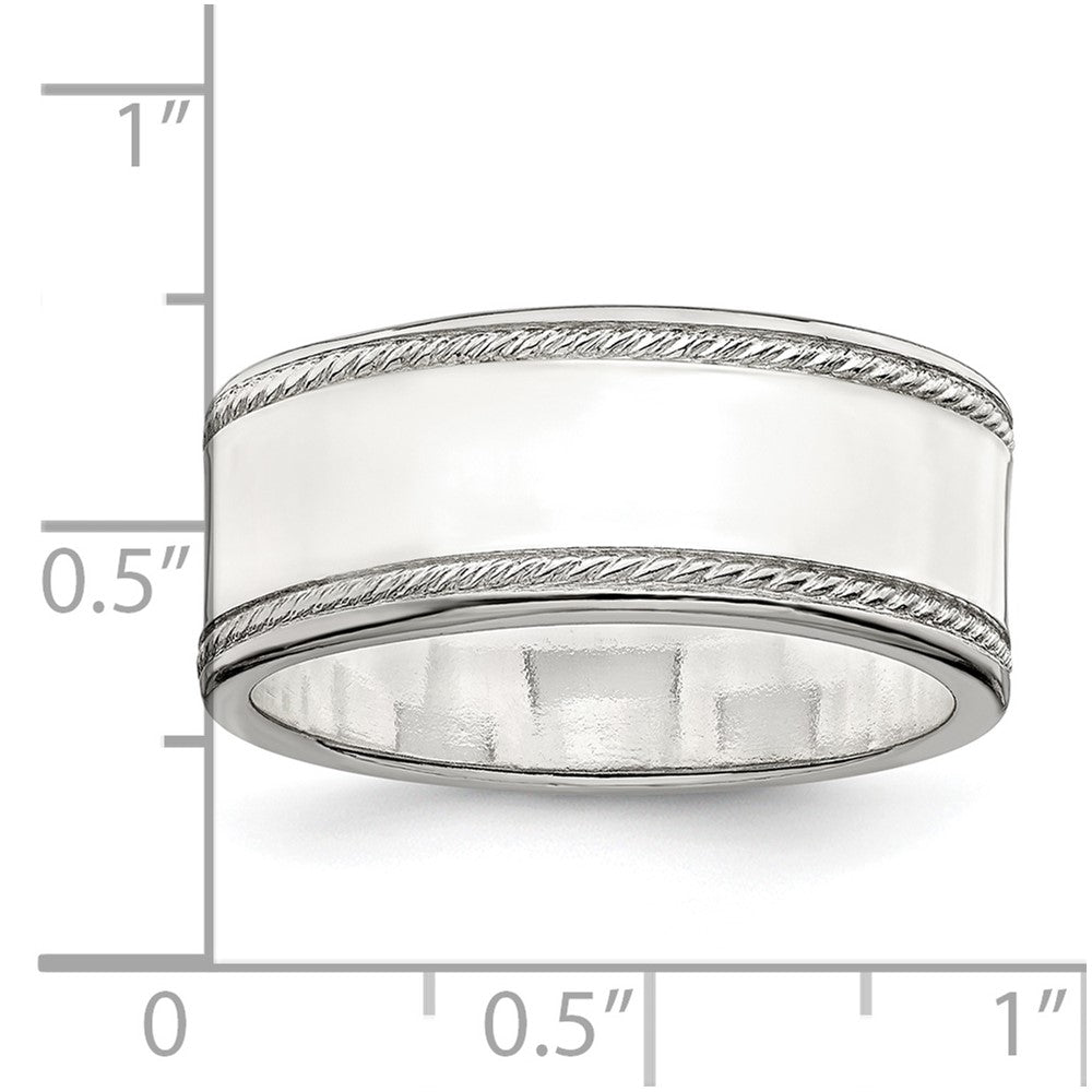 Sterling Silver 8mm Flat With Rope Edge Size 9 Band