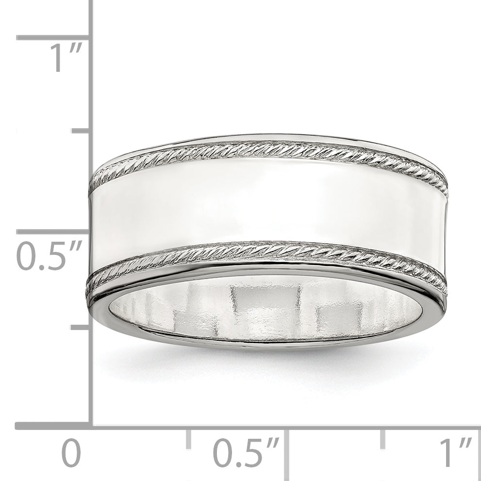 Sterling Silver 8mm Flat With Rope Edge Size 11 Band