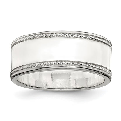 Sterling Silver 8mm Flat With Rope Edge Size 11 Band