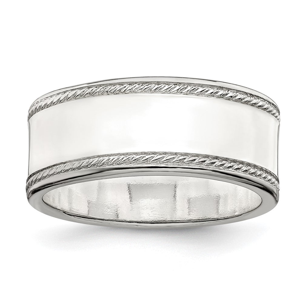 Sterling Silver 8mm Flat With Rope Edge Size 9 Band