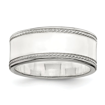 Sterling Silver 8mm Flat With Rope Edge Size 9 Band