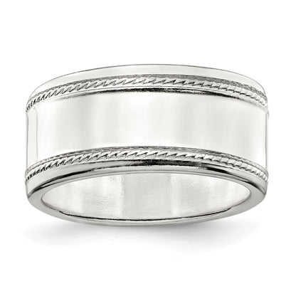 Sterling Silver 9.5mm Flat With Rope Edge Size 6 Band