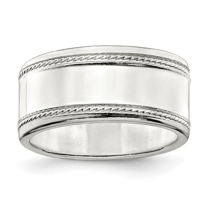 Sterling Silver 9.5mm Flat With Rope Edge Size 6 Band