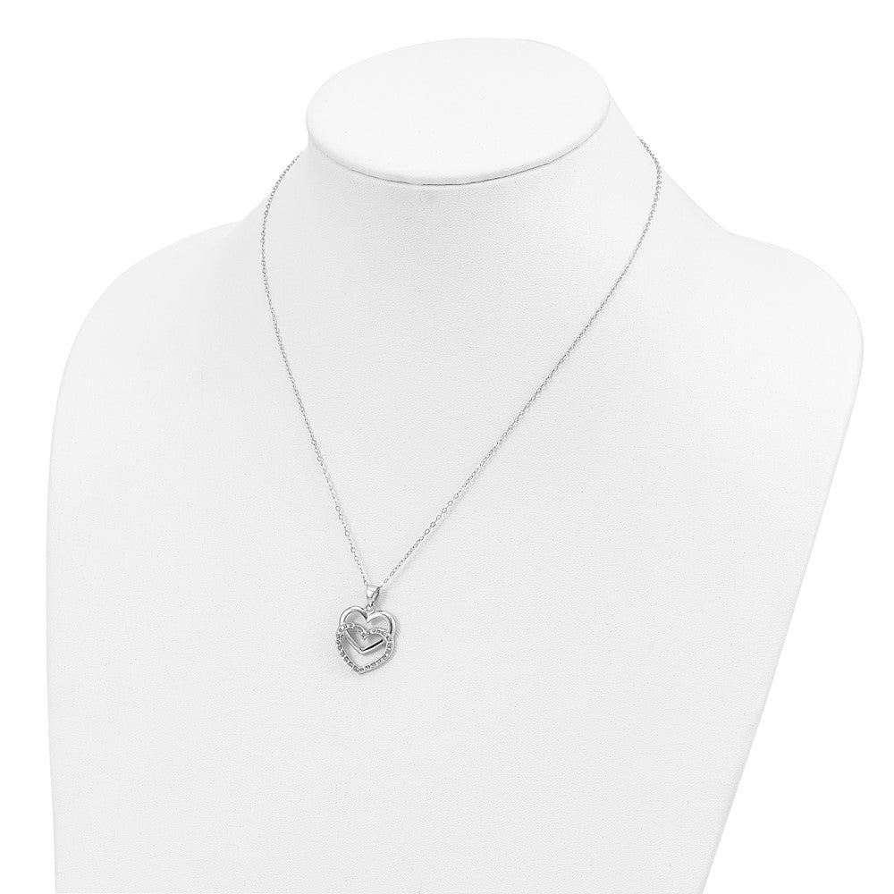 Sterling Silver Diamond Fascination Mystique Platinum-Plated Double Heart 18 Inch Necklace