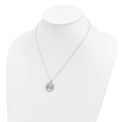 Sterling Silver Diamond Fascination Mystique Platinum-Plated Double Heart 18 Inch Necklace