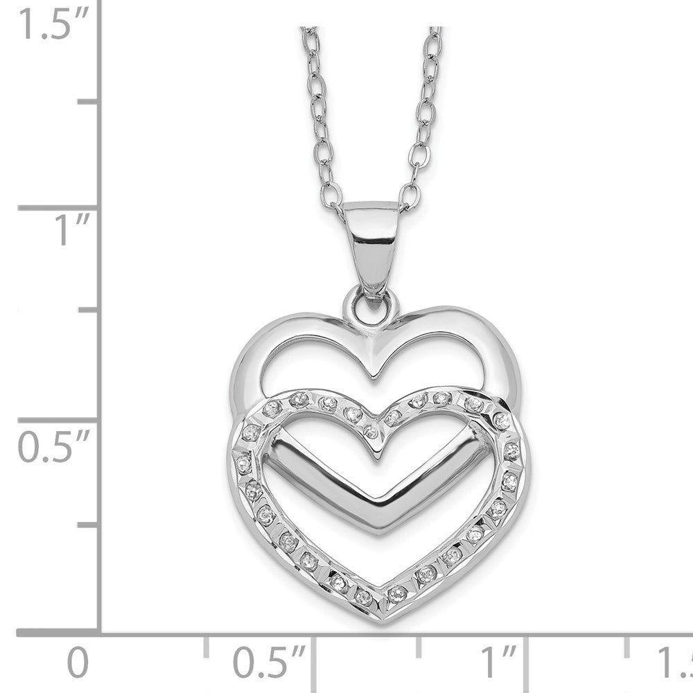 Sterling Silver Diamond Fascination Mystique Platinum-Plated Double Heart 18 Inch Necklace