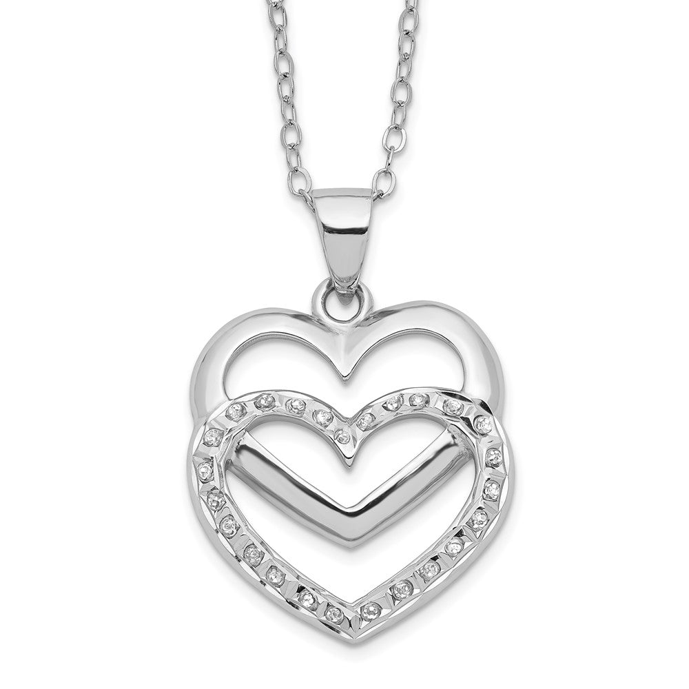 Sterling Silver Diamond Fascination Mystique Platinum-Plated Double Heart 18 Inch Necklace