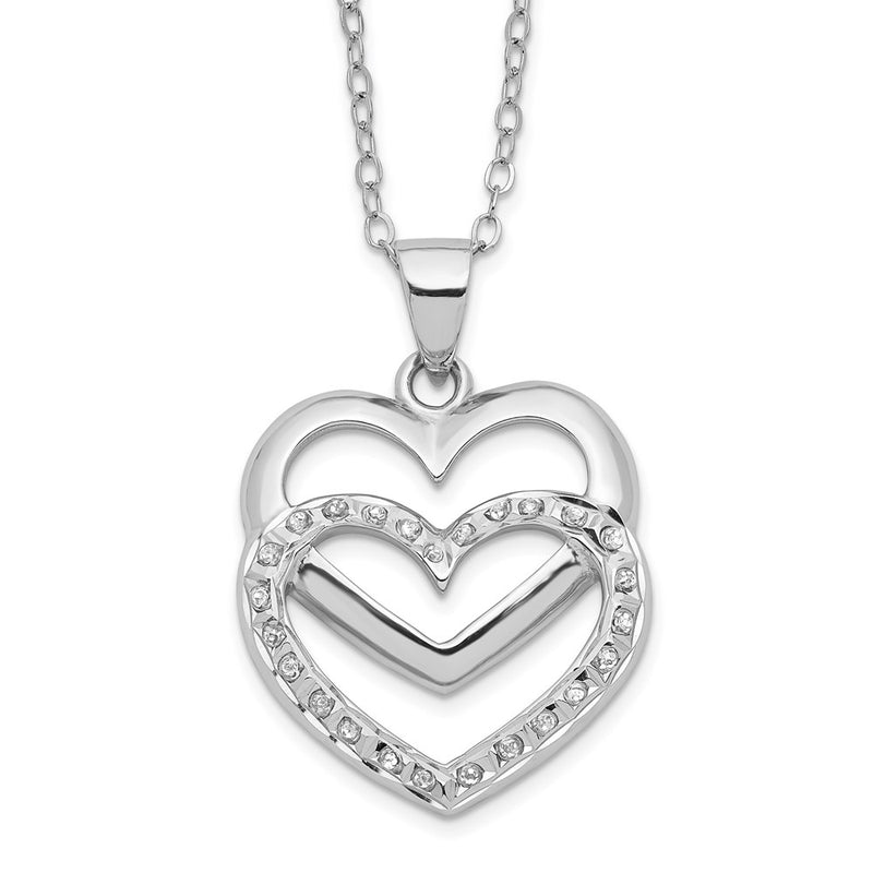 Sterling Silver Diamond Fascination Mystique Platinum-Plated Double Heart 18 Inch Necklace