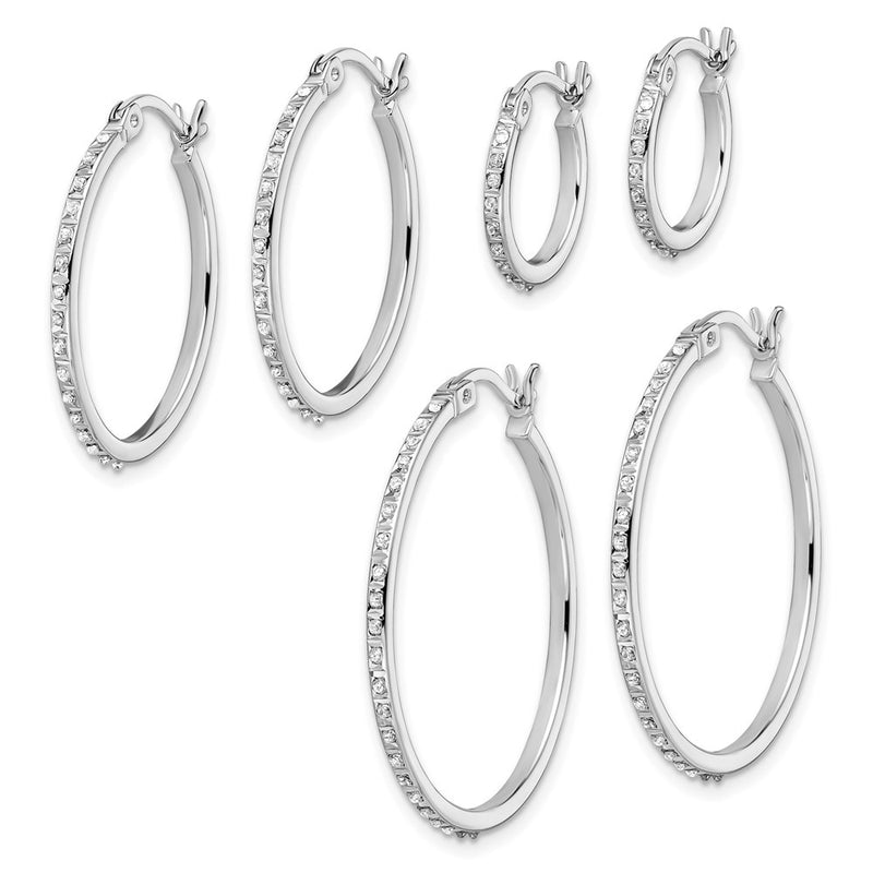 Sterling Silver Diamond Fascination Mystique Platinum-Plated Set Of 3 Oval And Round Hoop Earrings