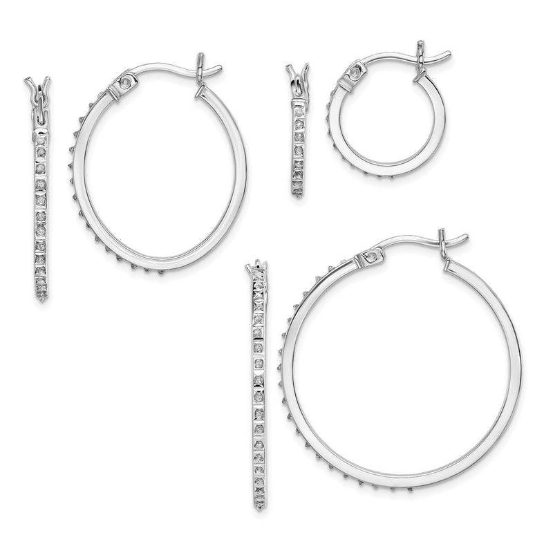 Sterling Silver Diamond Fascination Mystique Platinum-Plated Set Of 3 Oval And Round Hoop Earrings