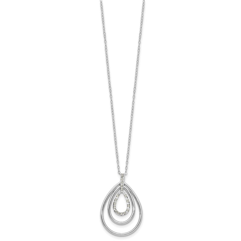 Sterling Silver Diamond Fascination Mystique Platinum-Plated Triple Teardrop 18 Inch Necklace