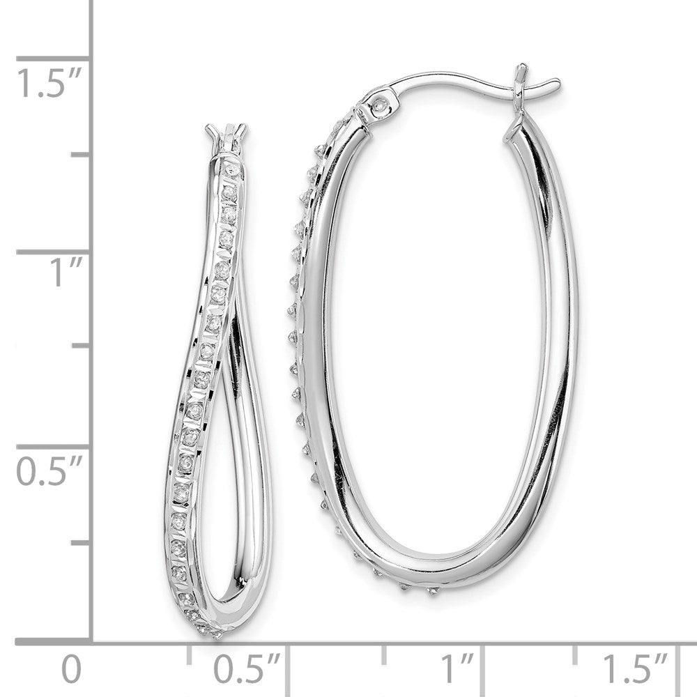 Sterling Silver Diamond Fascination Mystique Platinum-Plated Oval Twist Hoop Earrings
