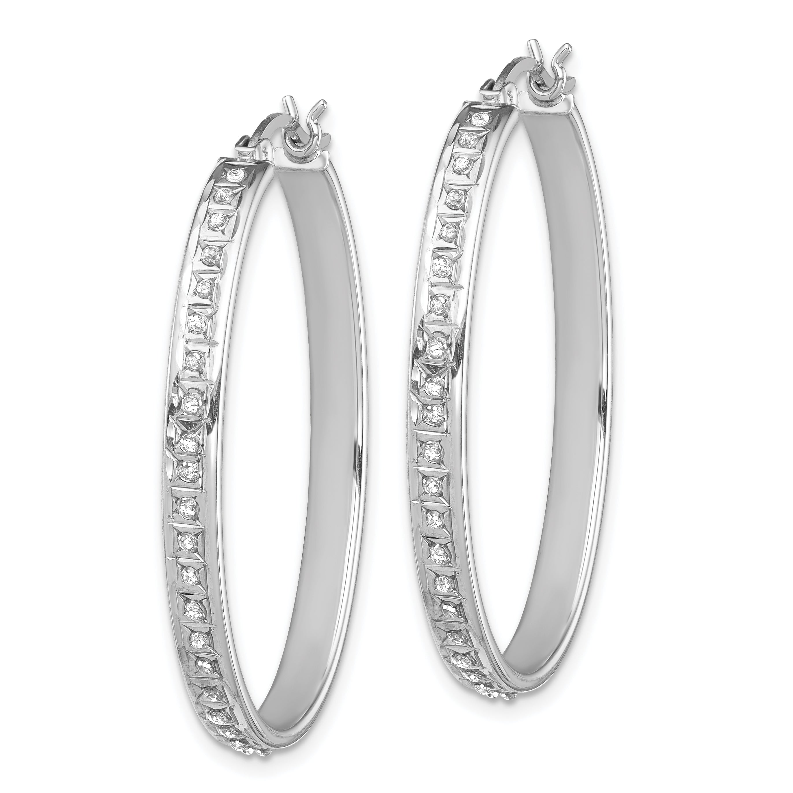 Sterling Silver Diamond Fascination Mystique Platinum-Plated Oval Hoop Earrings