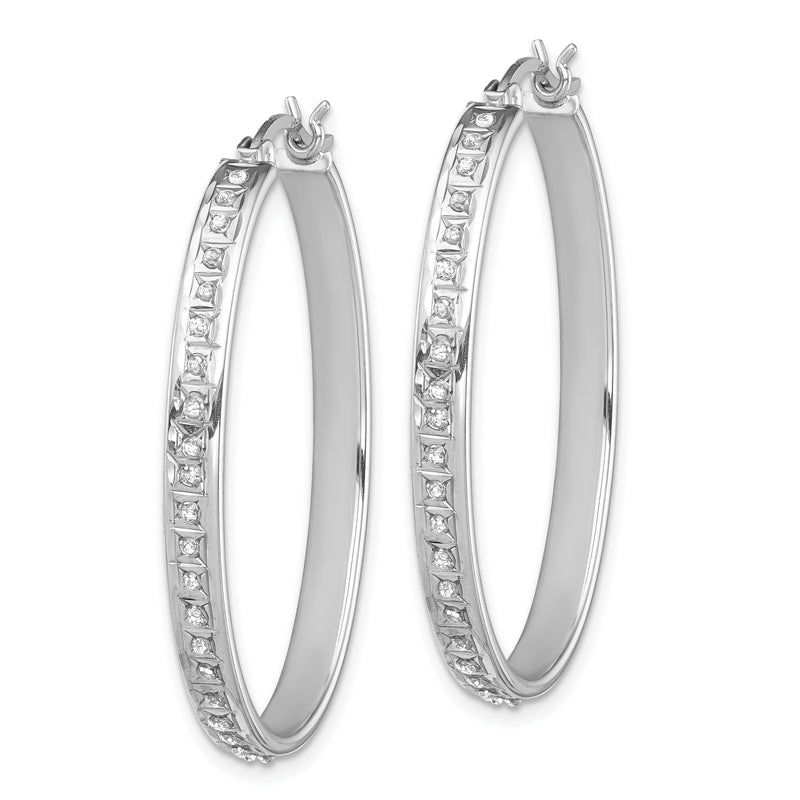 Sterling Silver Diamond Fascination Mystique Platinum-Plated Oval Hoop Earrings