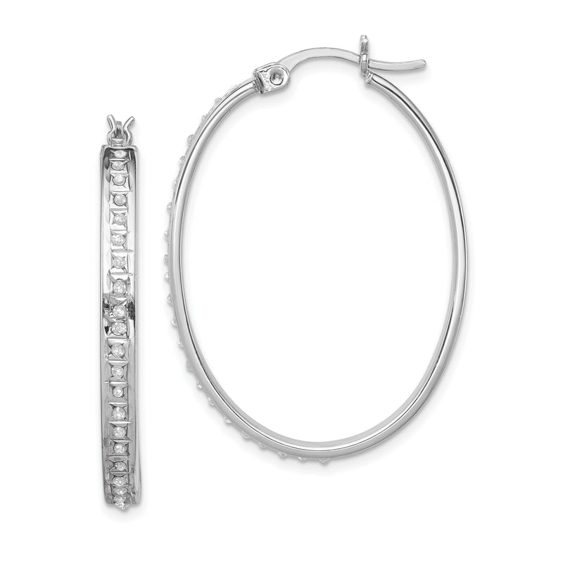 Sterling Silver Diamond Fascination Mystique Platinum-Plated Oval Hoop Earrings