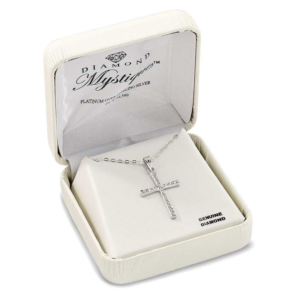 Sterling Silver Diamond Fascination Mystique Platinum-Plated Cross 18 Inch Necklace