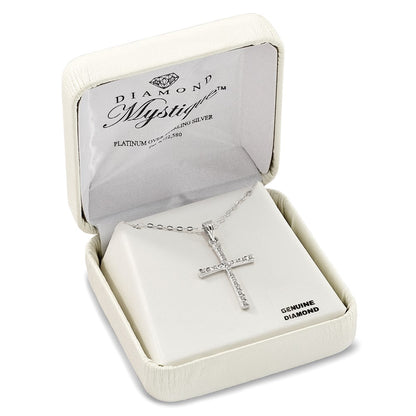 Sterling Silver Diamond Fascination Mystique Platinum-Plated Cross 18 Inch Necklace