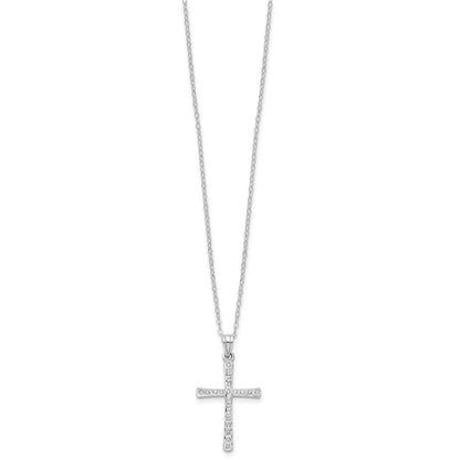 Sterling Silver Diamond Fascination Mystique Platinum-Plated Cross 18 Inch Necklace