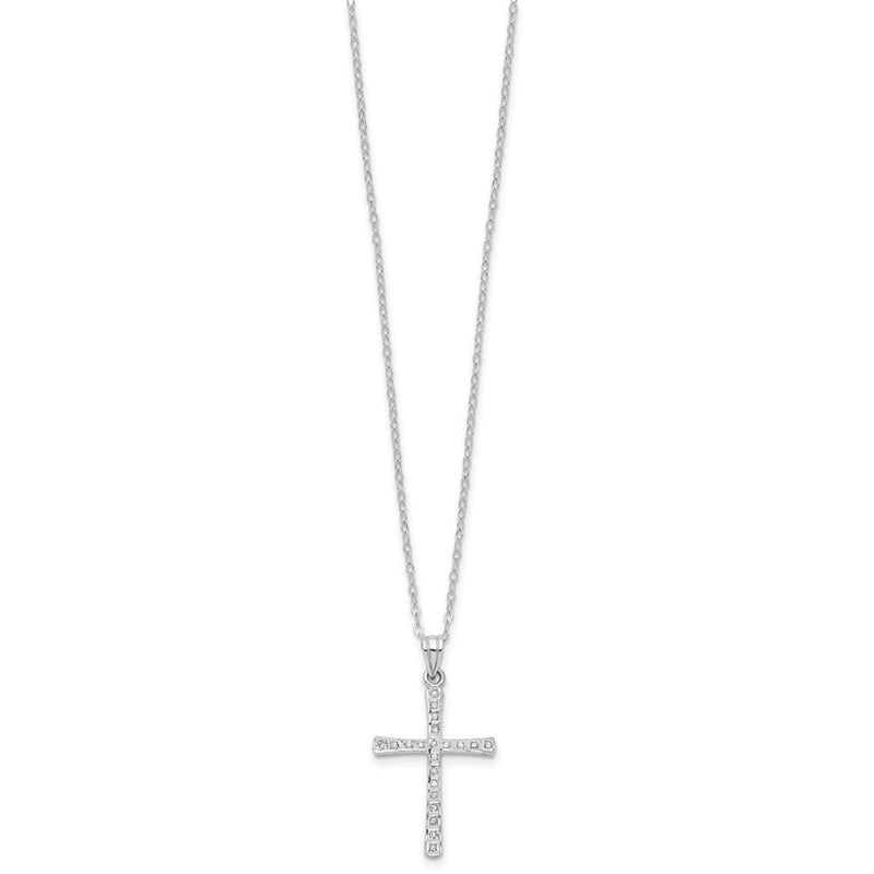 Sterling Silver Diamond Fascination Mystique Platinum-Plated Cross 18 Inch Necklace