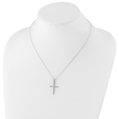 Sterling Silver Diamond Fascination Mystique Platinum-Plated Cross 18 Inch Necklace