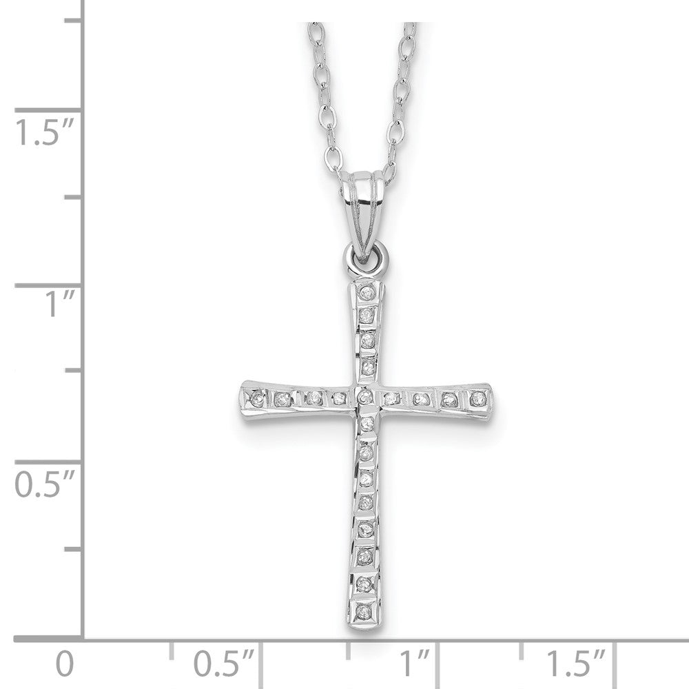 Sterling Silver Diamond Fascination Mystique Platinum-Plated Cross 18 Inch Necklace