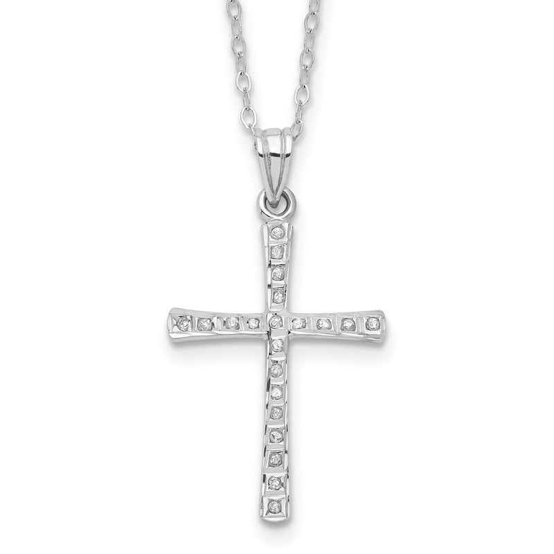 Sterling Silver Diamond Fascination Mystique Platinum-Plated Cross 18 Inch Necklace