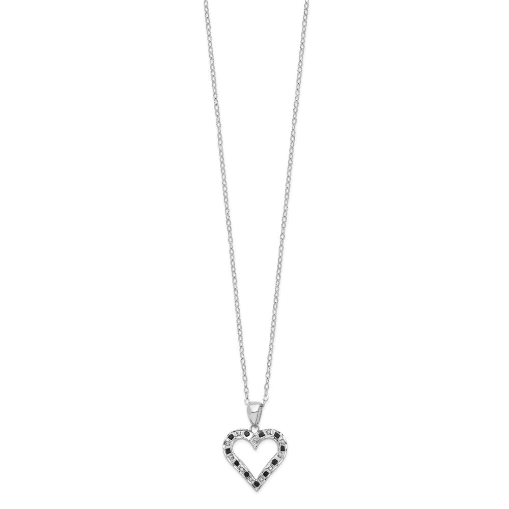 Sterling Silver Diamond Fascination Mystique Platinum-Plated Black And White Heart 18 Inch Necklace