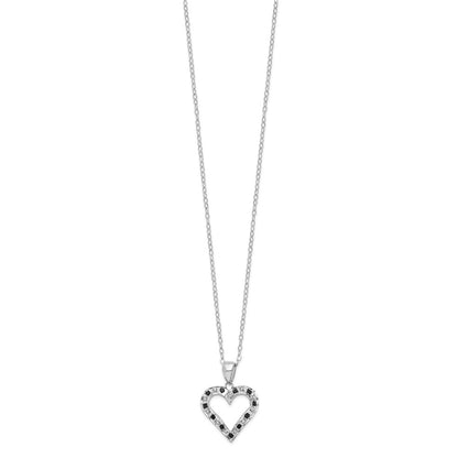 Sterling Silver Diamond Fascination Mystique Platinum-Plated Black And White Heart 18 Inch Necklace
