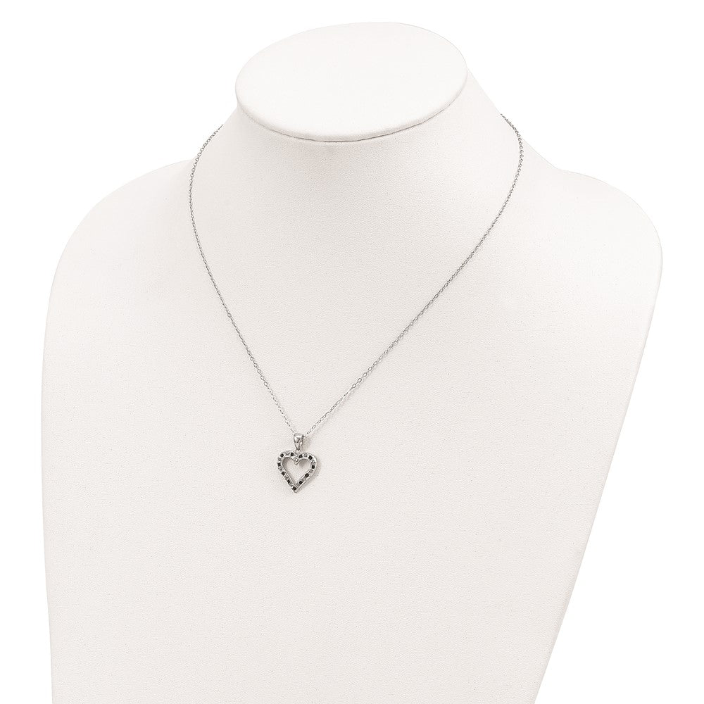 Sterling Silver Diamond Fascination Mystique Platinum-Plated Black And White Heart 18 Inch Necklace