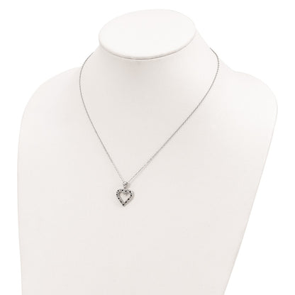 Sterling Silver Diamond Fascination Mystique Platinum-Plated Black And White Heart 18 Inch Necklace