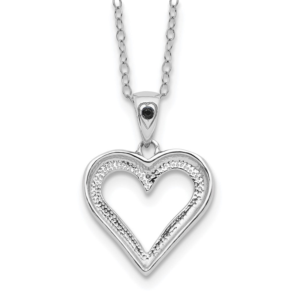 Sterling Silver Diamond Fascination Mystique Platinum-Plated Black And White Heart 18 Inch Necklace
