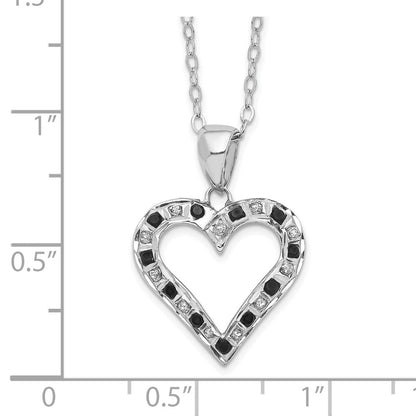 Sterling Silver Diamond Fascination Mystique Platinum-Plated Black And White Heart 18 Inch Necklace