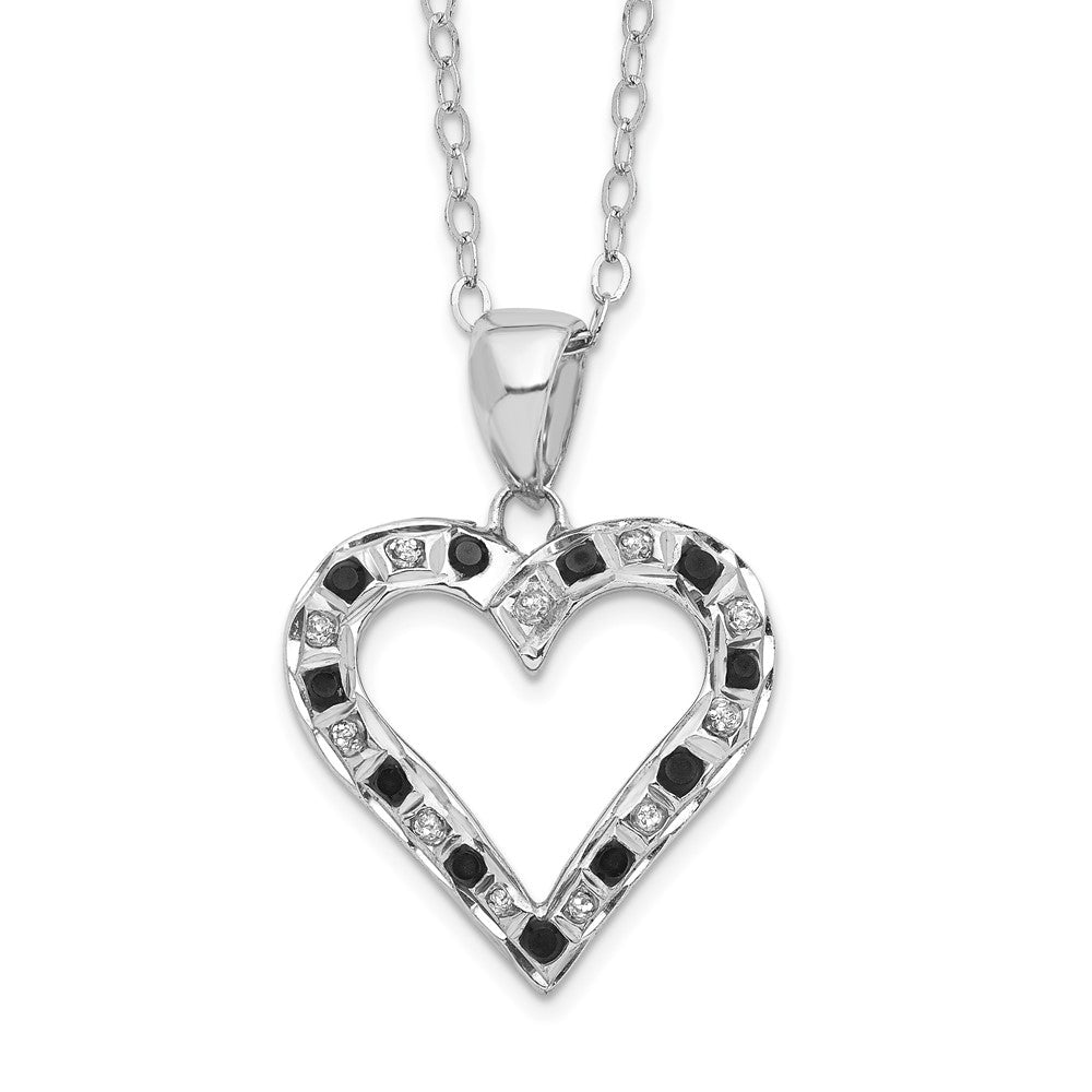 Sterling Silver Diamond Fascination Mystique Platinum-Plated Black And White Heart 18 Inch Necklace